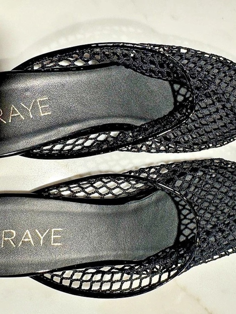 RAYE Lin Flat Black Mesh Mules US 7.5